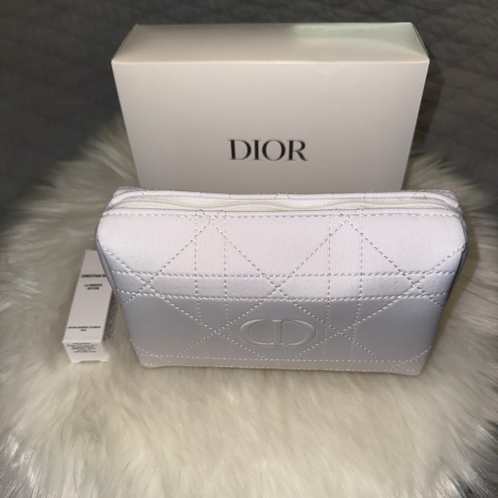Dior White Quilted Cosmetic Case